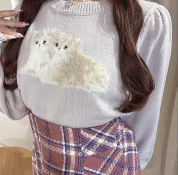 evelyn 고양이 니트 아이스 그레이