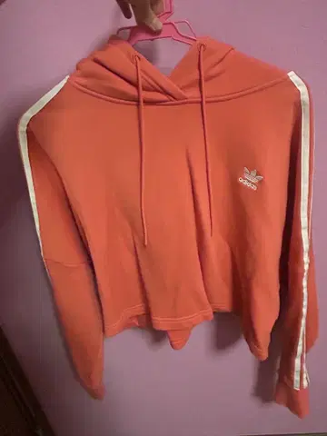 adidas 핑크 오렌지 후드 부착 후드티