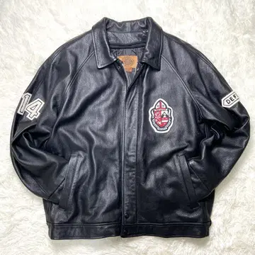 90s 빈티지 럭셔리 자수 라이너 포함 천연 가죽 라이더 자켓