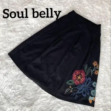 Soulbelly 서울베리 블랙 플레어 스커트 L 꽃무늬 자수 허리밴딩
