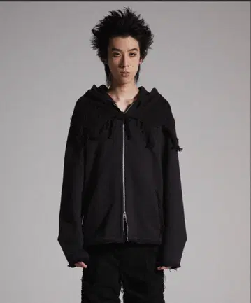 grancy 니트 레이어드 지퍼 후드티