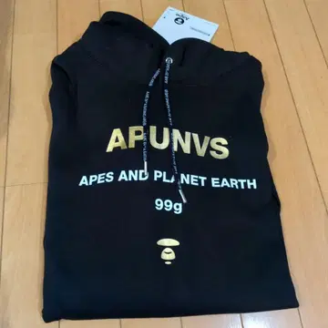 AAPE 블랙 후드티 골드 로고