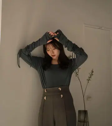 mideal ribbon long sleeve tops BLUEGREEN