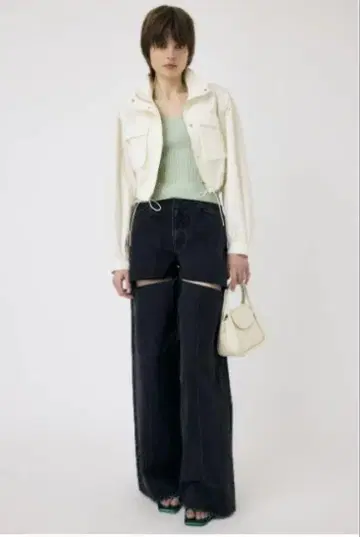 moussy 다크 데님 와이드 레그 팬츠 컷 아웃