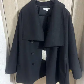 택 포함 마우지 판초 코트 블랙 프리 사이즈