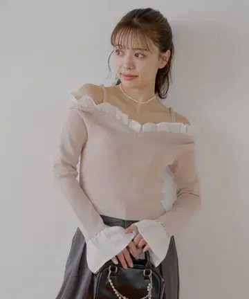 [ Chico ] 프릴 도킹 플레어 슬리브 니트 핑크