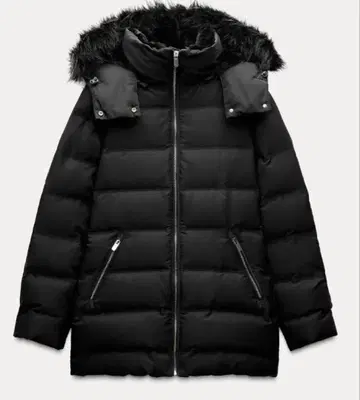 ZARA 세미롱 후드 부착 다운 자켓 M 사이즈