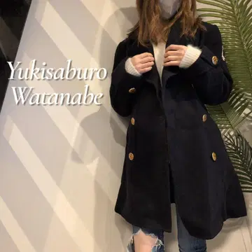 YUKISABUROU WATANABE 골드 버튼 더블 울 코트 자수