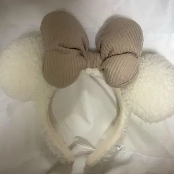 디즈니 머리띠 미니 리본 코듀로이 화이트 컬러 미색 계열