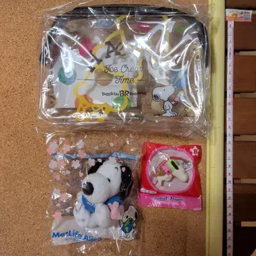 스누피 파우치 봉제 인형 스트랩 세트