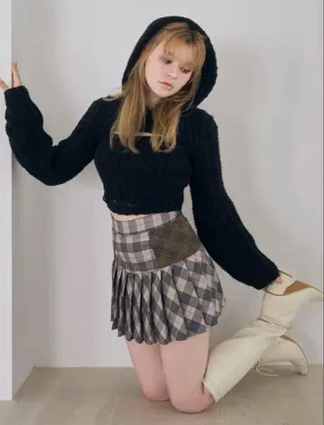 andmary Coco check pleats skirt