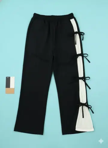 사이드 리본 포함 블랙 와이드 팬츠 XL