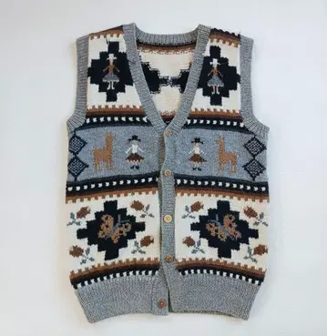 새상품급 코위찬 니트 베스트 스웨터 노르딕 패턴 편직 핸드메이드