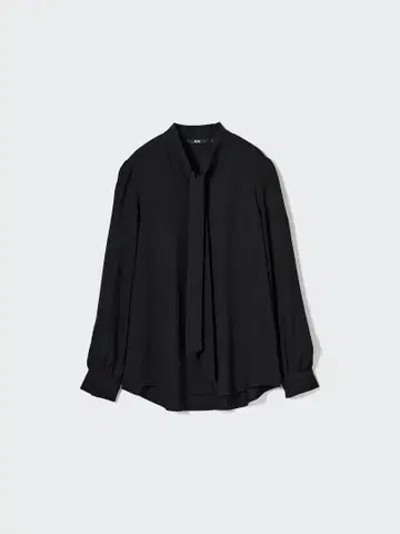 미사용 새상품 유니클로 레이온 보타이 블라우스 M 사이즈 BLACK 블랙