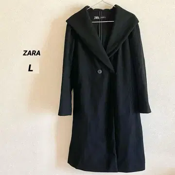 자라 후드 부착 롱 코트 블랙 L 벨트 부착