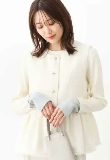 펄톤 단추 디자인 트위드 베스트