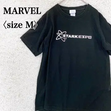 마블 코튼 100% 블랙 스타크 엑스포 로고 프린트 티셔츠