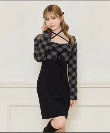 아프레 주르 apres jour 크로스 리본 니트 미니 원피스