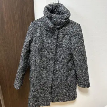 후드 부착 트위드 다운 자켓 화이트 블랙 S 여성용 옷깃 가을/겨울 블랙