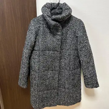 후드 부착 트위드 다운 자켓 화이트 블랙 S 여성용 옷깃 가을/겨울 블랙