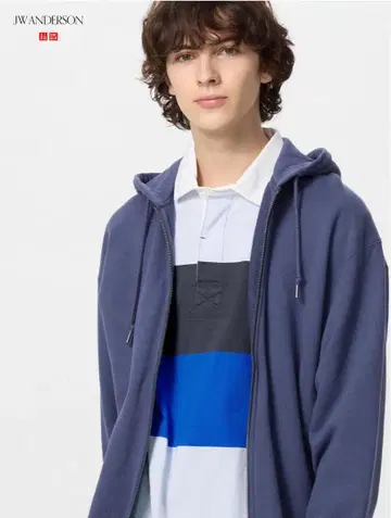 UNIQLO JWA 맨투맨 오버 사이즈 풀 집업 후드티 BLUE 블루