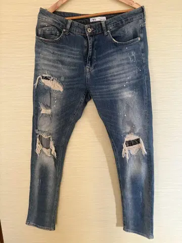ZARA MAN 데미지 가공 스트레치 데미지 가공 블루 데님 EUR44