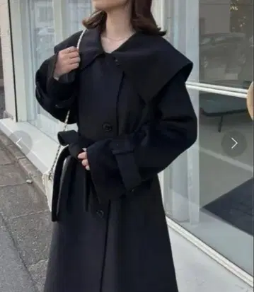NICE CLAUP 큰 옷깃 롱 코트 블랙