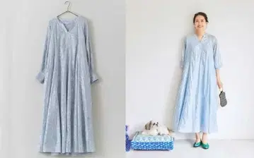 누키테파 코튼 보일 호일 플라워 프린트 키넥 드레스 하마지마 나오코