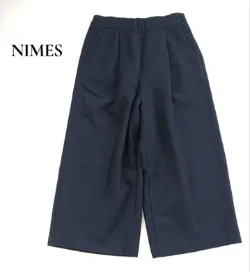 NIMES 니 울 턱 와이드 팬츠 네이비 사이즈 1 사이드 버튼