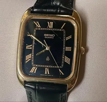 레어 SEIKO 남성용 쿼츠 손목시계 블랙 다이얼 골드 케이스 빈티지