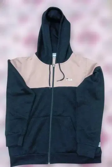 FILA 풀 집업 후드티 블랙/핑크 베이지 속기모 LL 사이즈