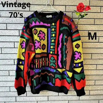 [Vintage 70's] 새상품급 벌키 스웨터 사이키 멀티 컬러 M