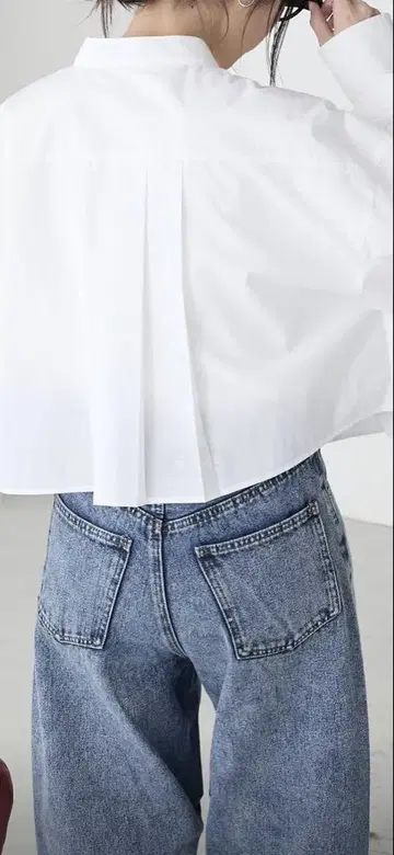 백 플리츠 화이트 크롭 셔츠