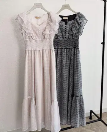 깅엄 체크 프릴 원피스