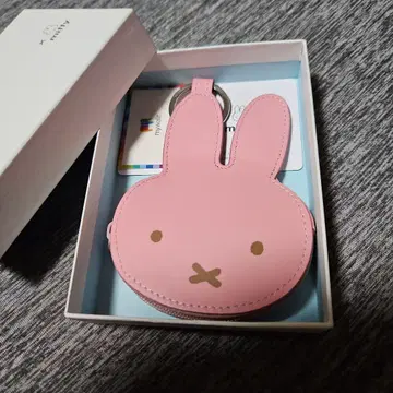 미사용 mywalit x miffy 카프 가죽 코인 케이스 핑크