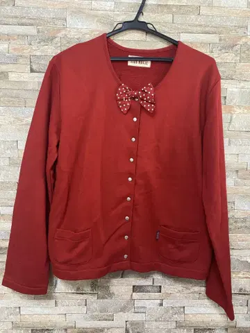 핑크하우스 상의 가디건 빨간색 와펜&리본