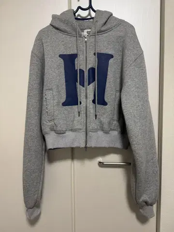 HTH 그레이 크롭 후드티 H로고