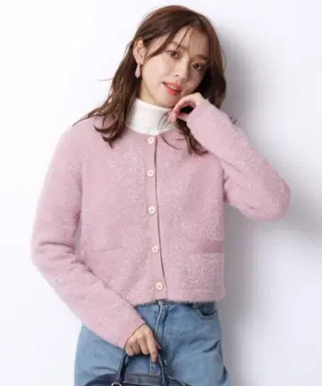 JUSGLITTY 키라키라 페더 가디건 핑크