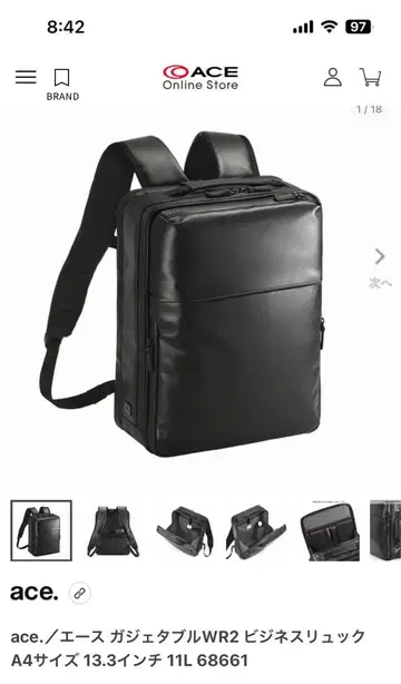 ace. 가제타블 WR2 비즈니스 백팩 A4 사이즈 13.3