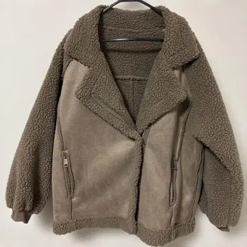 주노아 보아 자켓 무스탕 코트 베이지 집업