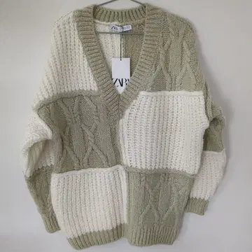 ZARA 패치워크 V넥 스웨터 M [택 포함 미사용]