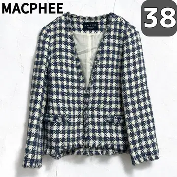 MACPHEE 노카라 체크 자켓 38 여성용 아우터 긴팔