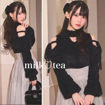 택 포함 새상품 미셸 마카롱 샤기 니트탑 블랙 프리