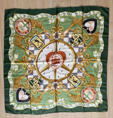 Moschino 하트 엠블럼 프린트 스카프 그린/카키