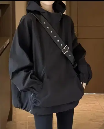 [미사용 새상품] M 블랙 오버사이즈 나일론 후드티