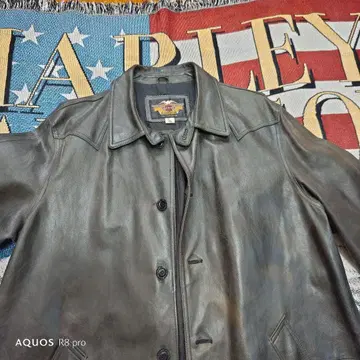 할리 데이비슨 블랙 가죽 롱 코트