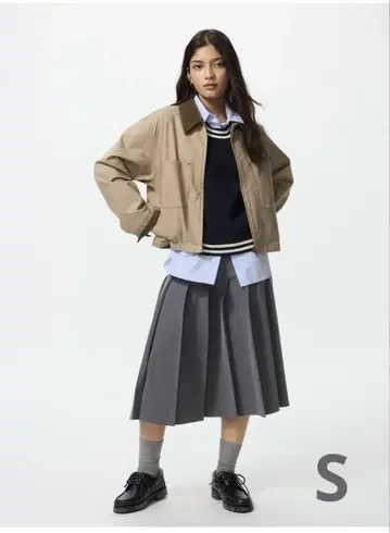 UNIQLO 와이드 플리츠 미디 스커트 S