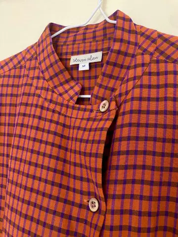 steven alan 반팔 체크 셔츠 원피스