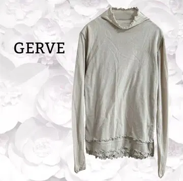 [ GERVE ] 티셔츠 하이넥 프릴 [ S ] 베이지 계열 무지 일본제