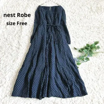 새상품급 네스트로브 롱 원피스 올 패턴 에스닉 끈 벨트 인디고 린넨